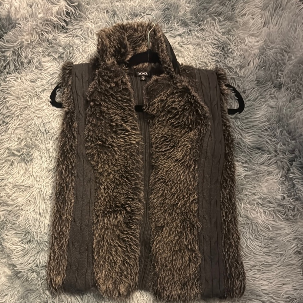 XOXO Brown and Gray Cozy Vest with Fluffy Texture